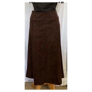 Liz Claiborne Womans Sz 4 Brown Faux Suede A-Line Midi Skirt Side Zip Closure